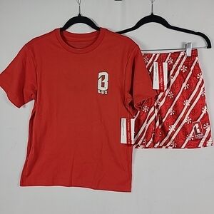 NWT Baseball Lifestyle 101 BL101 Candy Cane Shirt & Shorts Set Sz Youth Large